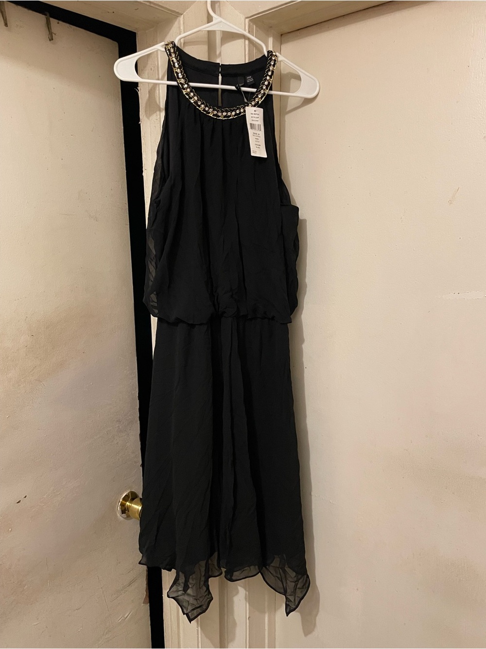 Women’s Black Halter Beaded Neckline Sleeveless Midi A-Line Dress 20W
